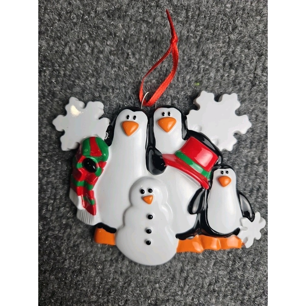 Personalized 3 Penguins And A Snowm Christmas Ornament  ,Custom Name Family Of 3